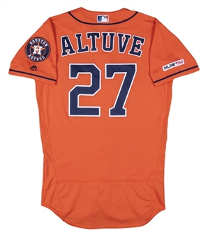 2019 Jose Altuve Game Used Houston Astros Orange Alternate Jersey Photo Matched To 4 Games (MLB Authenticated & Sports Investors Authentication)